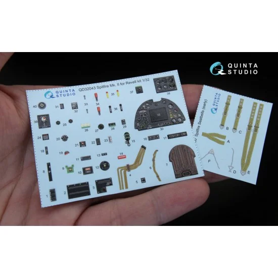 Quinta Studio QD32043 1/32 Spitfire Mk. II 3D-Printed & Coloured Interior Decals for Revell kit