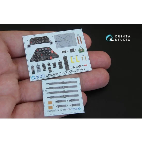 Quinta Studio QD32068 1/32 AH-1G Cobra 3D-Printed & Coloured Interior Decals for ICM kit