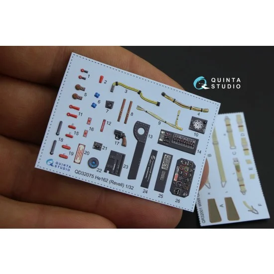 Quinta Studio QD32075 1/32 He 162 3D-Printed & Coloured Interior Decals for Revell kit
