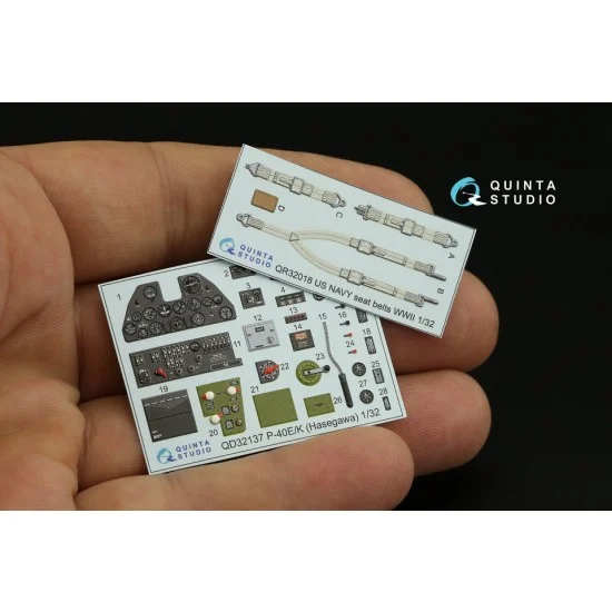 Quinta Studio QD32137 1/32 P-40E/K 3D-Printed & Coloured Interior on Decal Paper for Hasegawa kits