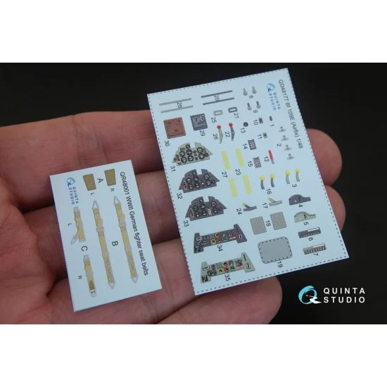 Quinta Studio QD48177 1/48 Messerschmitt Bf 109E 3D Printed & Coloured Interior Decals for Airfix - Model Planes
