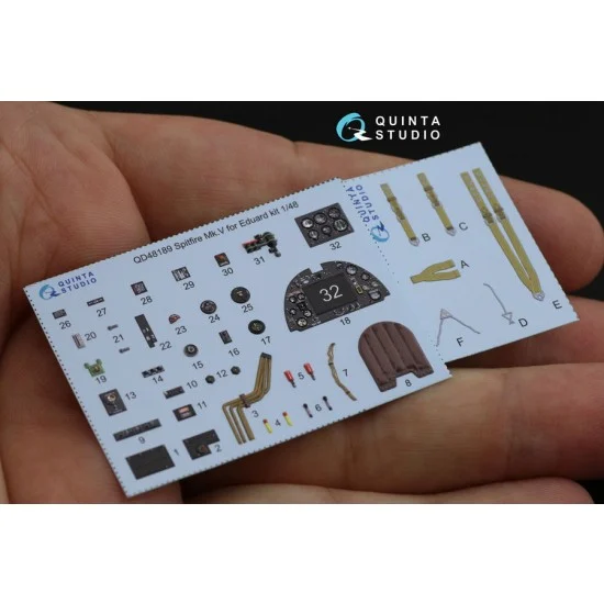 Quinta Studio QD48189 1/48 Supermarine Spitfire Mk.V Coloured Interior Decals for Eduard kit - Model Planes