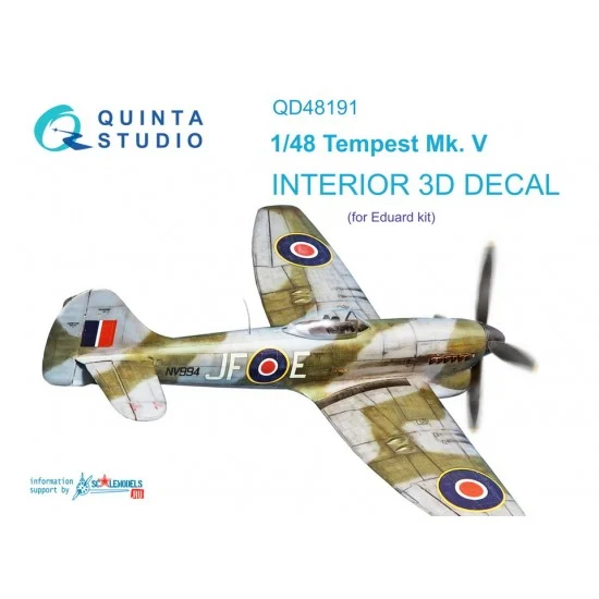 Quinta Studio QD48191 1/48 Tempest Mk.V 3D-Printed & Coloured Interior on Decal Paper for Eduard kits