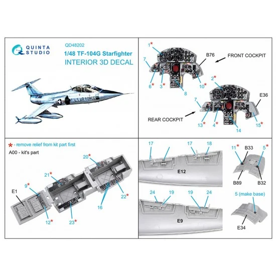 Quinta Studio QD48202 1/48 TF-104G Starfighter Interior Detail Parts for Kinetic kits