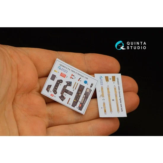 Quinta Studio QD48314 1/48 Fw 190A-3 3D-Printed & Coloured Interior on Decal Paper for Tamiya kits