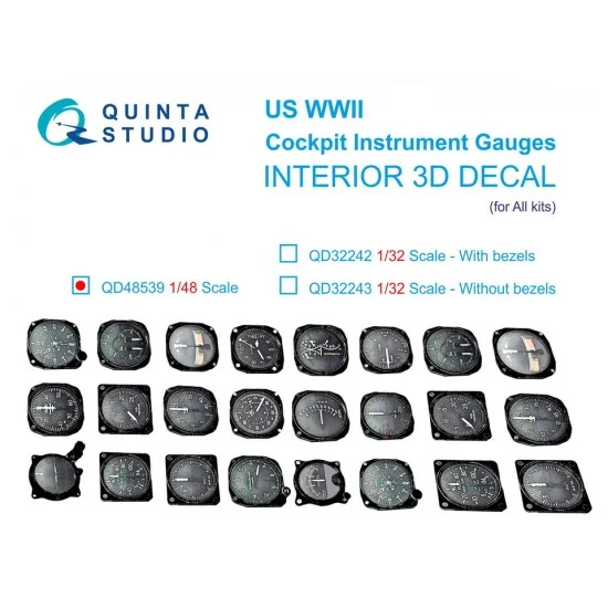 Quinta Studio QD48539 1/48 WWII US Cockpit Instrument Gauges Interior 3D Decal - Model Planes