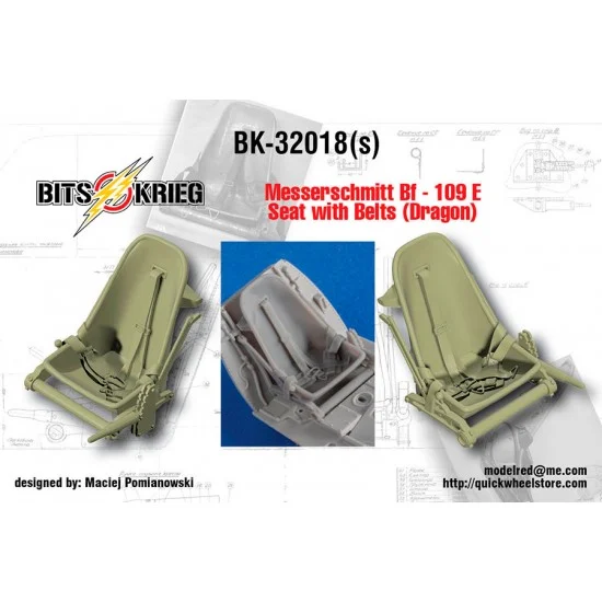 BitsKrieg BK32018S 1/32 Messerschmitt Bf-109 E Seat with Belts for Dragon kits