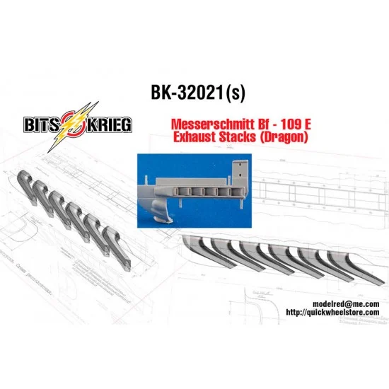 BitsKrieg BK32021S 1/32 Messerschmitt Bf-109 E Exhaust Stacks for Dragon kits