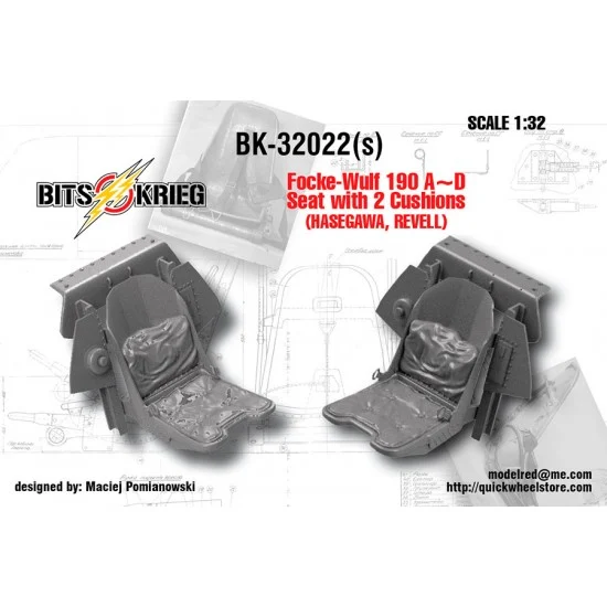 BitsKrieg BK32022S 1/32 Focke-Wulf 190 A-D Seat with 2 Cushions for Hasegawa/Revell kits