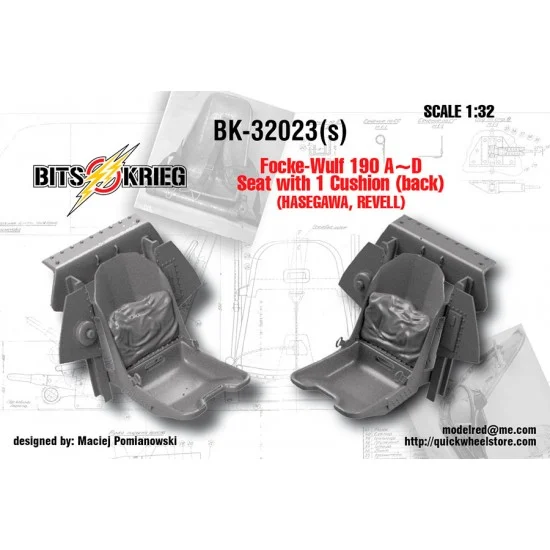 BitsKrieg BK32023S 1/32 Focke-Wulf 190 A-D Seat with Back Cushion for Hasegawa/Revell kits
