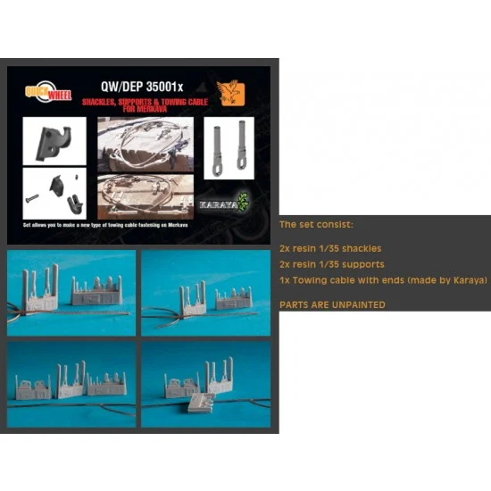 QuickWheel QWDEP-35001X 1/35 IDF Merkava Shackles, Supports and Towing Cable