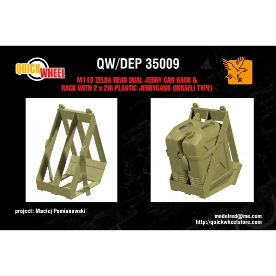 QuickWheel QWDEP-35009 1/35 M113 Zelda Dual Jerry Can Rack (empty) and Rack with 2x 20L (IDF type)