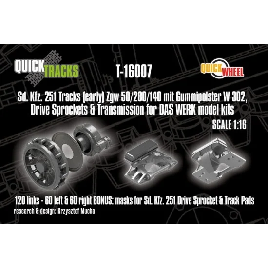 QuickWheel QWT-16007 1/16 Sd.Kfz. 251 Tracks (early), Drive Sprockets and Transmission for DAS WERK kits