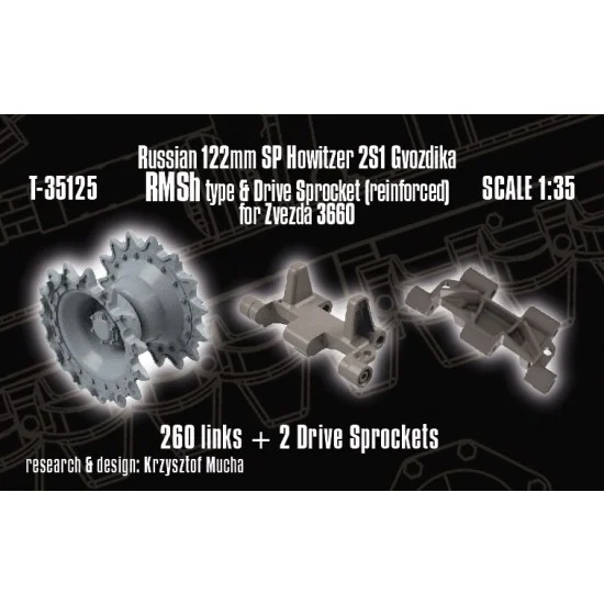 QuickWheel T-35125 1/35 122mm SP Howitzer 2S1 Gvozdika RMSh type & Drive Sprockets (Reinforced) for Zvezda #3660