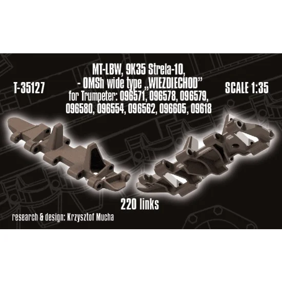 QuickWheel T-35127 1/35 MT-LBW 9K35 Strela-10 OMSh WIEZDIECHOD Wide Track Links for Trumpeter