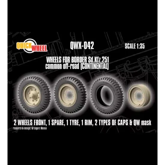 QuickWheel QWX-042 1/35 Sd.Kfz. 251 Common Off-road Wheels with Masks (continental) for Border kits