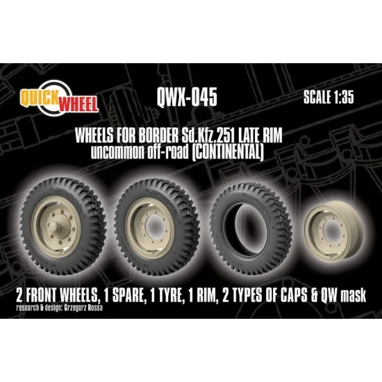 QuickWheel QWX-045 1/35 Sd.Kfz. 251 Late Rim Uncommon Off-road Wheels with Masks for Border kits