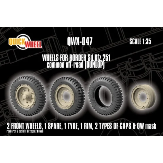 QuickWheel QWX-047 1/35 Sd.Kfz. 251 Common Off-road Wheels with Masks (Dunlop) for Border kits