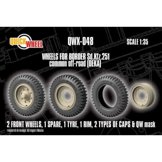 QuickWheel QWX-048 1/35 Sd.Kfz. 251 Common Off-road Wheels with Masks (Deka) for Border kits