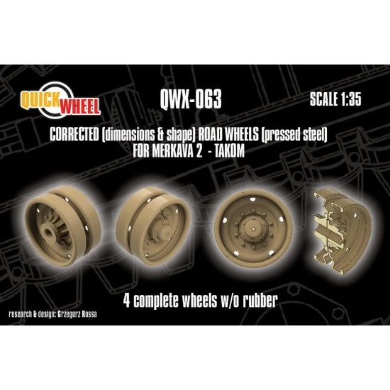 QuickWheel QWX-063 1/35 IDF Merkava 2 Pressed Steel Road Wheels without Rubbers x4 for Takom kits
