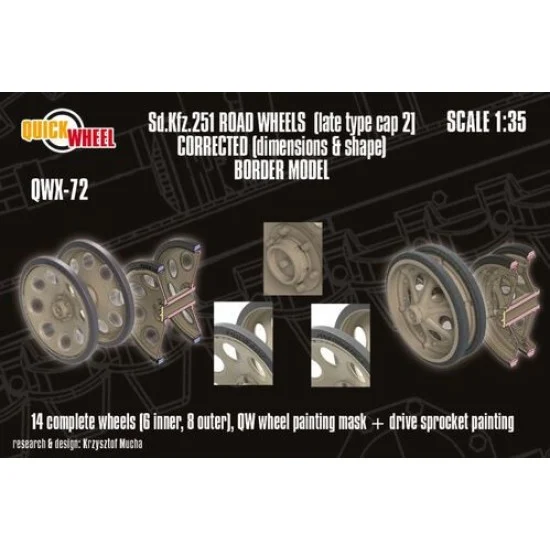 QuickWheel QWX-072 1/35 Sd.Kfz. 251 Road Wheels (late type cap 2) for Border Model