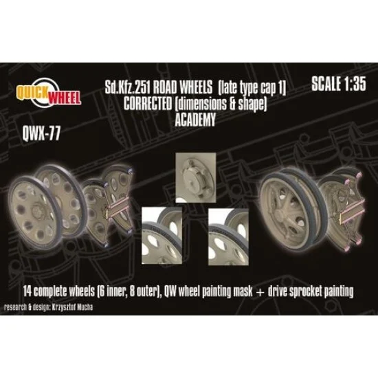 QuickWheel QWX-077 1/35 Sd.Kfz. 251 Road Wheels (middle type cap) for Academy kit