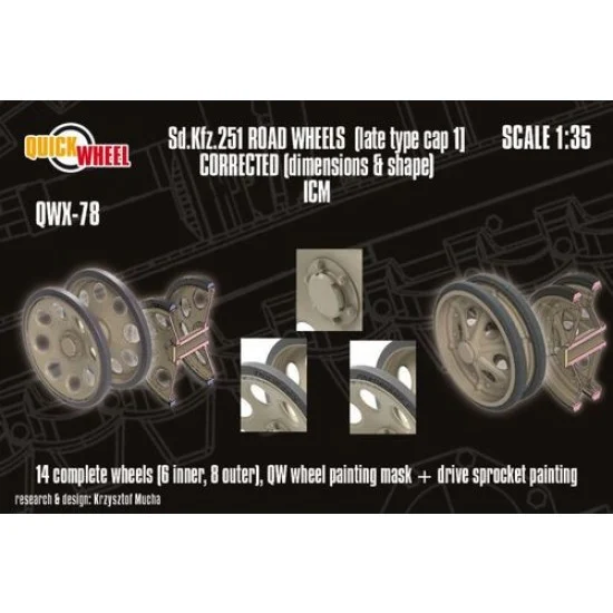 QuickWheel QWX-078 1/35 Sd.Kfz. 251 Road Wheels (early type cap) for ICM kit