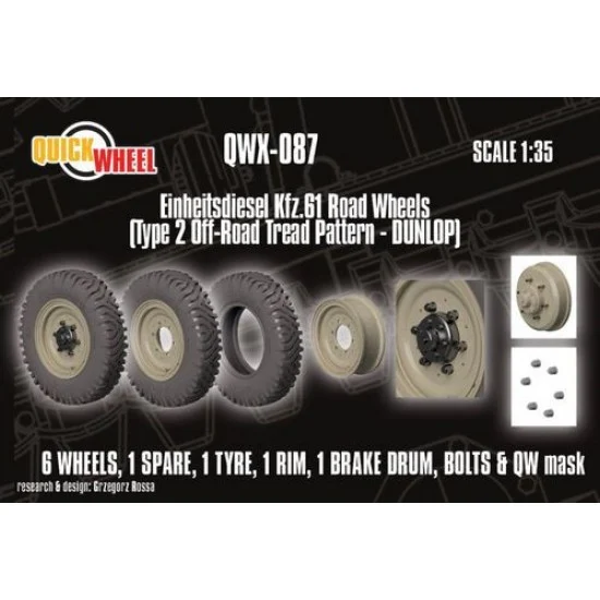 QuickWheel QWX-087 1/35 Einheitsdiesel kfz.61 Wheels Type 2 Off-road Tread (Dunlop)