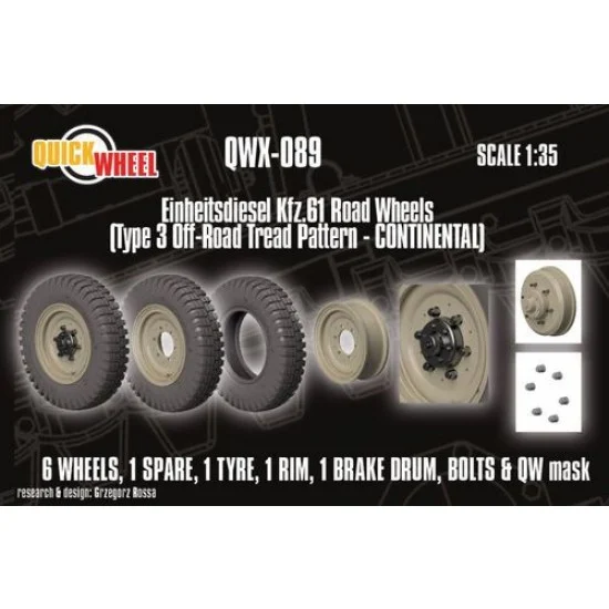 QuickWheel QWX-089 1/35 Einheitsdiesel kfz.61 Wheels Type 3 Off-road Tread (Continental)
