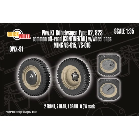 QuickWheel QWX-091 1/35 Pkw.K1 Kubelwagen 82, 823 Off-road (continental) Wheels with Caps for Meng