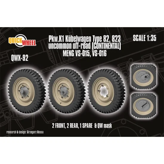 QuickWheel QWX-092 1/35 Pkw.K1 Kubelwagen 82, 823 Uncommon Off-road (continental) Wheels for Meng