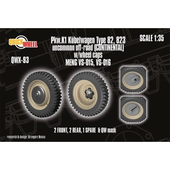 QuickWheel QWX-093 1/35 Pkw.K1 Kubelwagen 82, 823 Uncommon Off-road (continental) Wheels with Caps for Meng