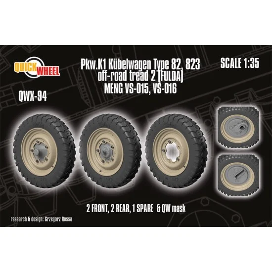 QuickWheel QWX-094 1/35 Pkw.K1 Kubelwagen Type 82, 823 Off-road 2 (Fulda) Wheels with Caps for Meng kit