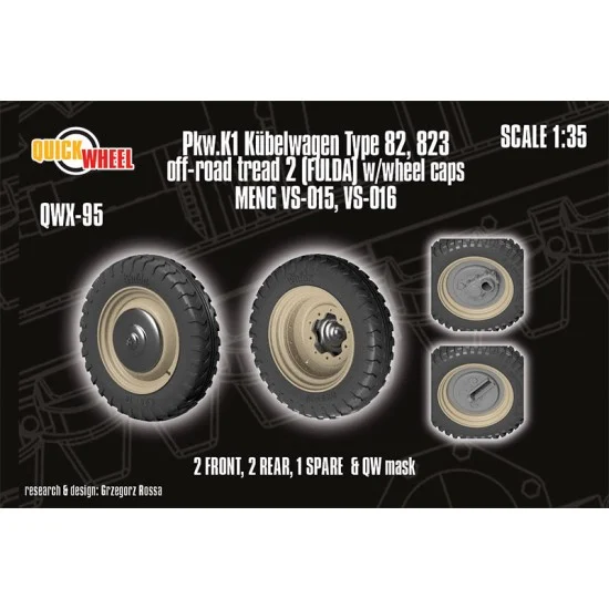 QuickWheel QWX-095 1/35 Pkw.K1 Kubelwagen Type 82, 823 Off-road Tread 2 (Fulda) Wheels for Meng kit