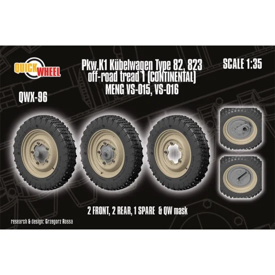 QuickWheel QWX-096 1/35 Pkw.K1 Kubelwagen Type 82, 823Off-road 1 (continental) Wheels for Meng kit