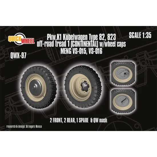 QuickWheel QWX-097 1/35 Pkw.K1 Kubelwagen Type 82, 823Off-road 1 (continental) Wheels with Caps for Meng kit