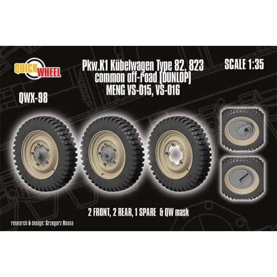 QuickWheel QWX-098 1/35 Pkw.K1 Kubelwagen Type 82, 823 Off-road (continental) Wheels for Meng kit