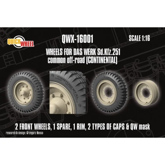 QuickWheel QWX-16001 1/16 Corrected Sd.Kfz. 251 Front Wheels for Das Werk kits - Common Off-road (continental)