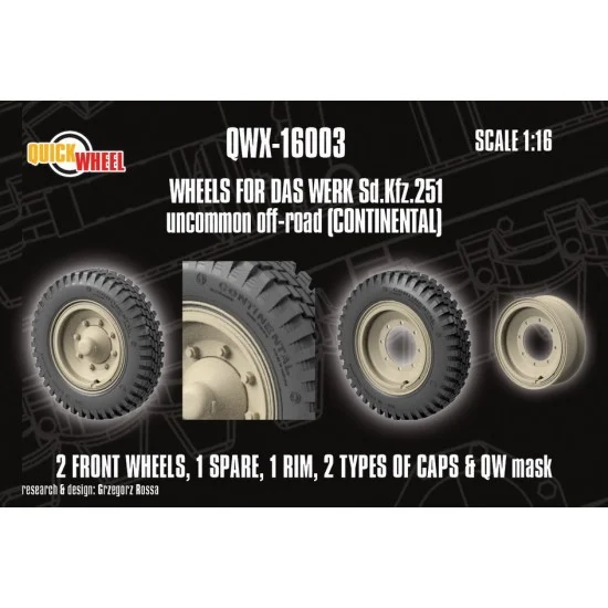 QuickWheel QWX-16003 1/16 Corrected Sd.Kfz. 251 Front Wheels for Das Werk kits - Uncommon Off-road (continental)