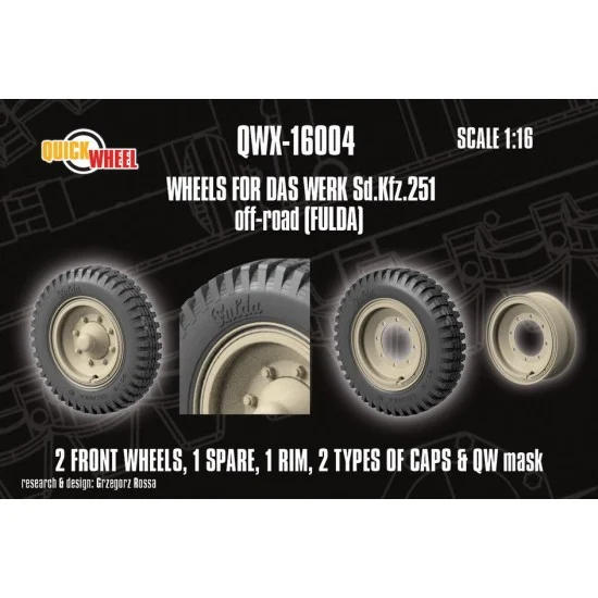QuickWheel QWX-16004 1/16 Corrected Sd.Kfz. 251 Front Wheels for Das Werk kits - Off-road tread (fulda))