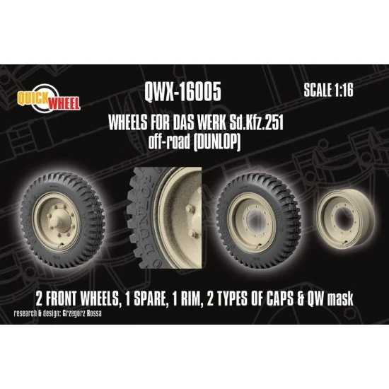 QuickWheel QWX-16005 1/16 Corrected Sd.Kfz. 251 Front Wheels for Das Werk kits - Off-road tread (dunlop)