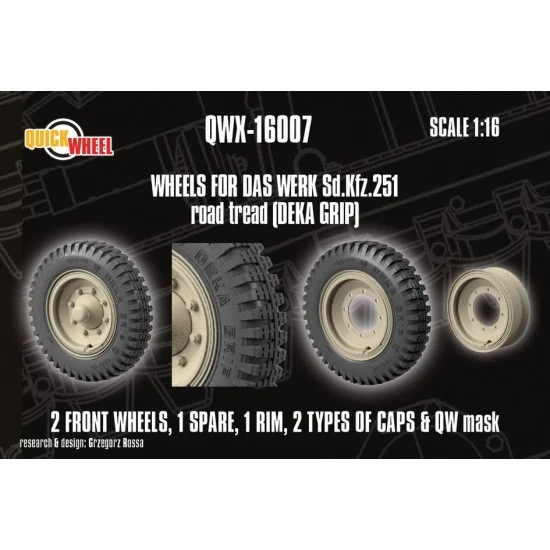 QuickWheel QWX-16007 1/16 Corrected Sd.Kfz. 251 Front Wheels for Das Werk kits - Off-road tread (deka)