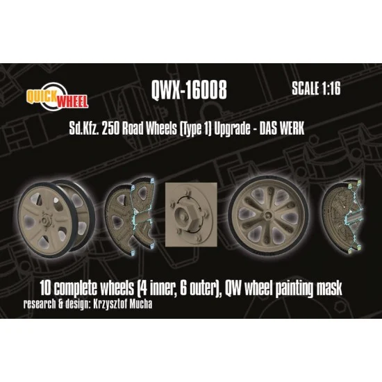 QuickWheel QWX-16008 1/16 Sd.Kfz. 250 Road Wheels Type 1 Upgrade set for Das Werk kits