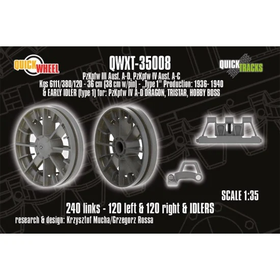 QuickWheel QWXT-35008 1/35 Pz. III Ausf. A-D Pz. IV A-C Tracks and Early Idlers (type 1)