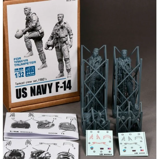 R2 Miniatures R12-32 1/32 USN/US Navy F-14 Tomcat Pilots 1980s for Tamiya/Trumpeter (2 figures)