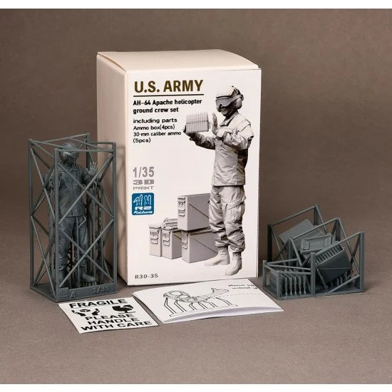 R2 Miniatures R30-35 1/35 AH-64 Apache Helicopter 30mm Caliber Ammo and Ground Crew set