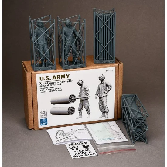 R2 Miniatures R31-35 1/35 AH-64 Apache Helicopter Hydra 70 and Ground Crew set