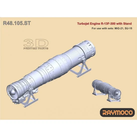 RAYMOCO R48.105.ST 1/48 Mikoyan-Gurevich MiG-21 Turbo Jet Engine R-13F-300 with Stand