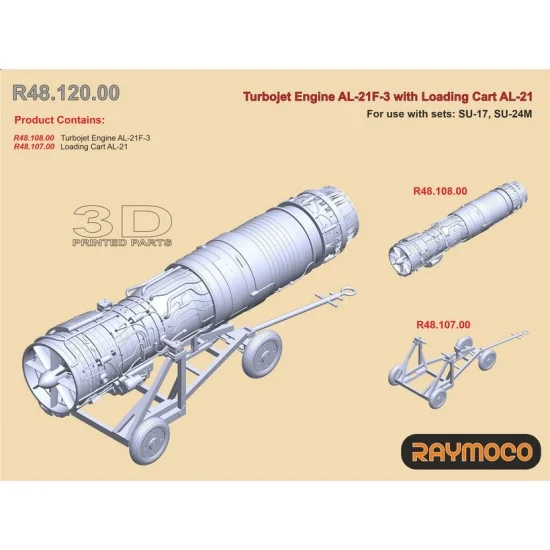 RAYMOCO R48.120.00 1/48 Sukhoi SU-17 Engine AL-21F-3 with Loading Cart AL-21