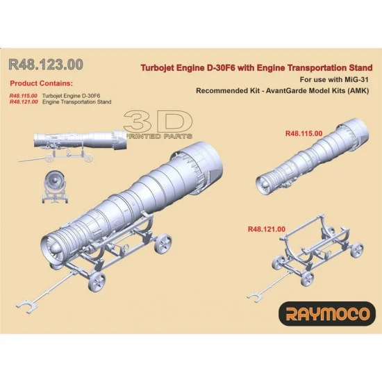 RAYMOCO R48.123.00 1/48 Mikoyan MiG-31 Engine D-30F6 with Transportation Stand for AMK kits